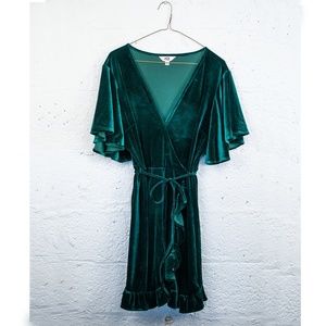 Jack by BB Dakota Green Velvet Faux-Wrap Dress